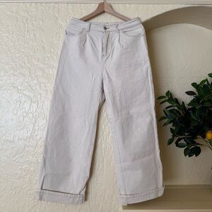 High-Waist Cream Wide-Leg Jeans